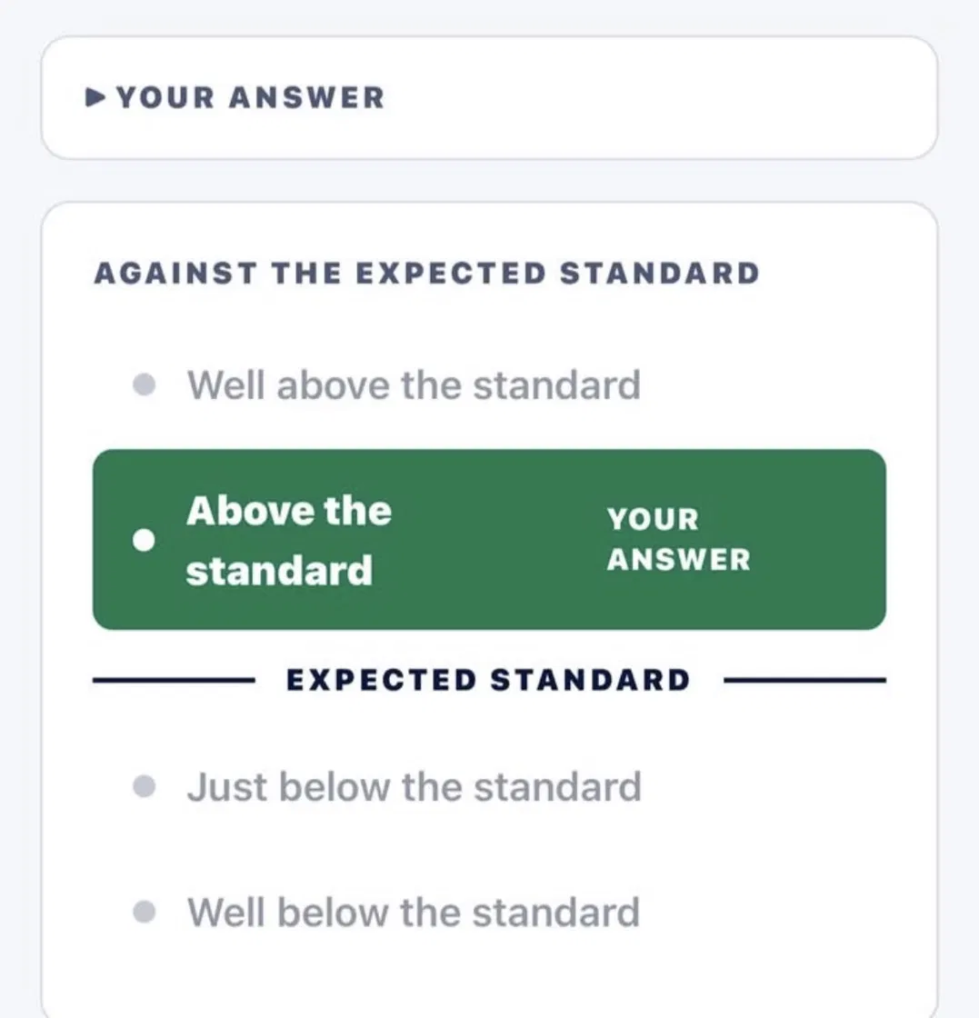 An interview answer placed on the four-band marking scale
